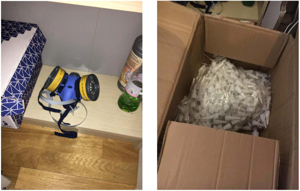 Skyddsmask och nässprayflaskor