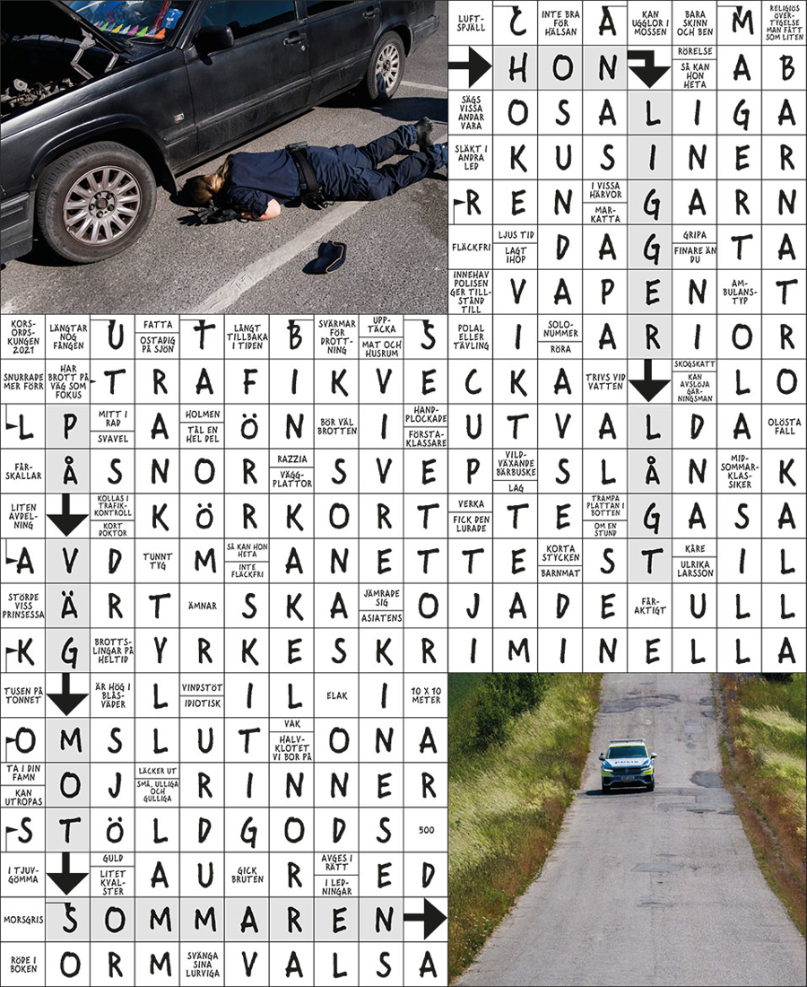 Facit till korsordet u nummer 3 av Svensk Polis 2021.