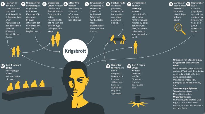 Ett flödesschema för hur krigsbrott jobbat med ett fall. Grafik.